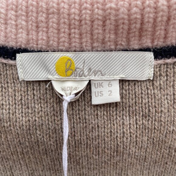 [SOLD on eBay] Boden Wool Blend Knit Pink Ruffle Collar Brown Cardigan Sweater - Picture 3 of 11